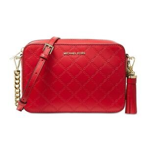 Michael Kors Crossbody Camera Bag Leather Bright‎ Red Gold Chain